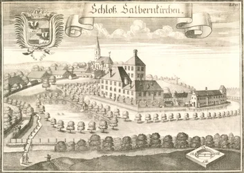 Vista del castillo de Salmanskirchen cerca de Ampfing en Baviera, grabado de Michael Wening